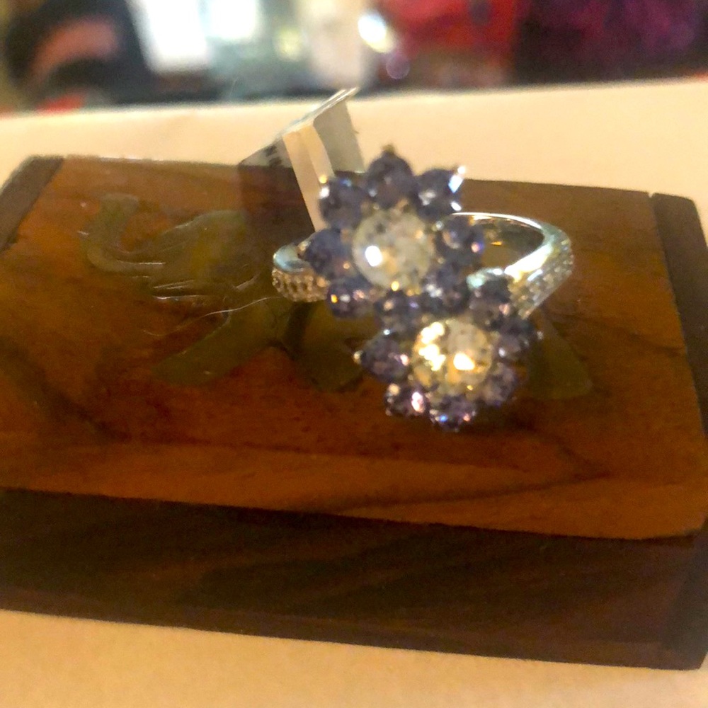 Daisies in Australian Crystal purple & clear center crystals and down both sides